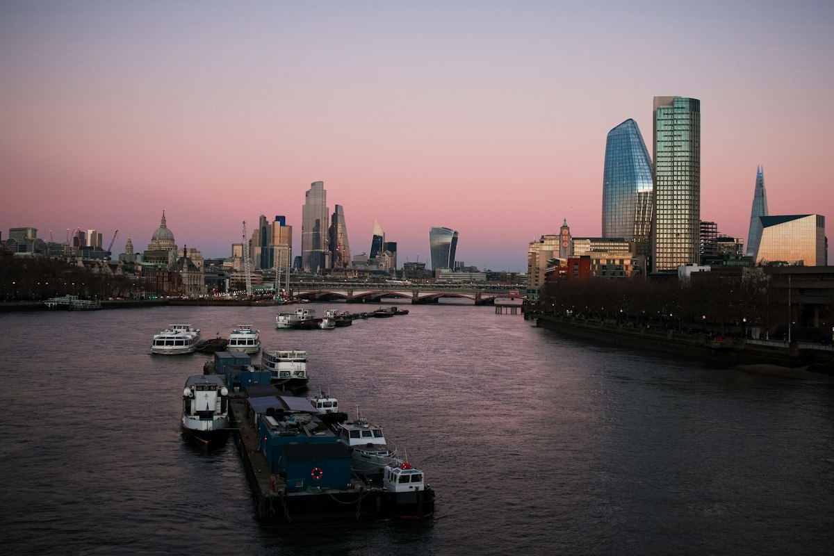 The River Thames and the City of London skyline at dusk